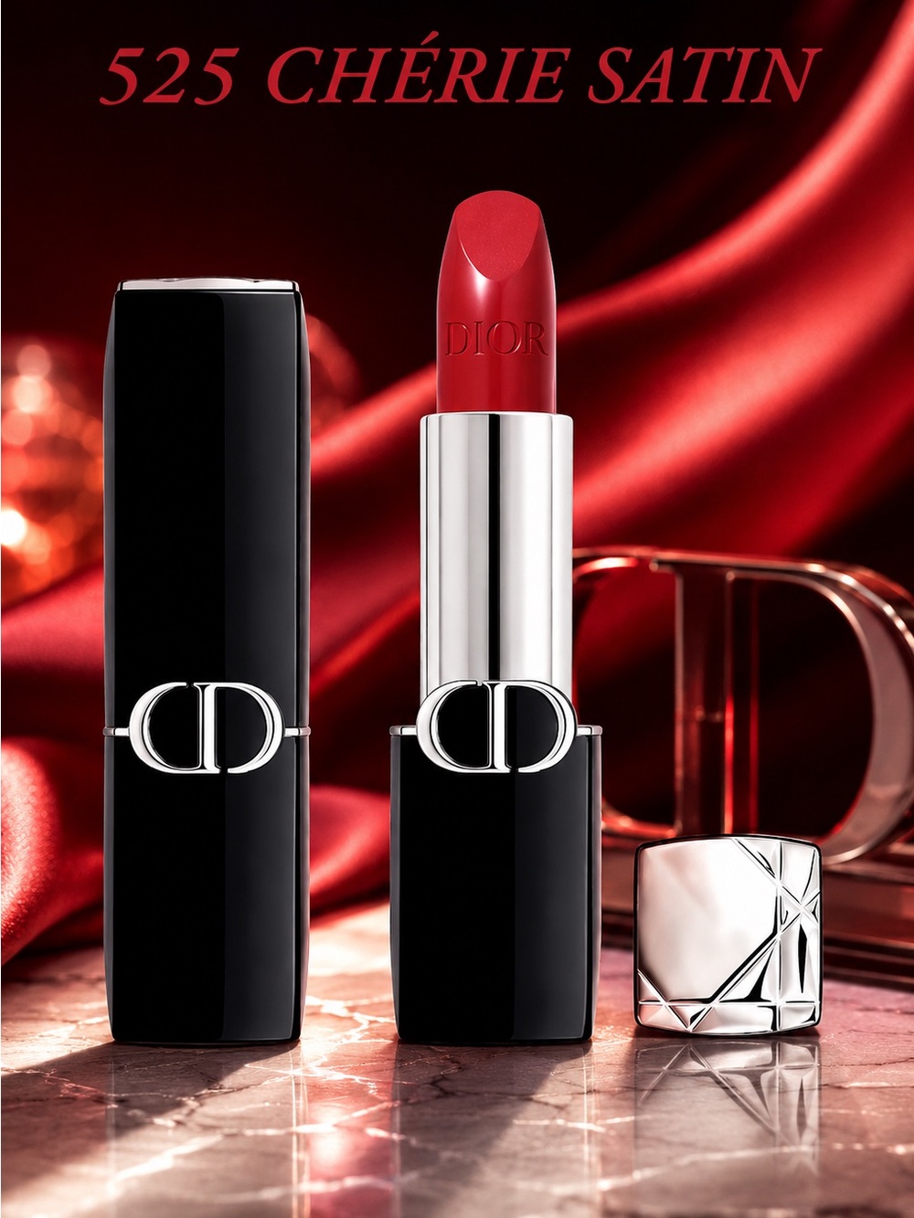 Dior Rouge Lipstick in Chérie Satin NWOT In Box $50 In Stores Refillable Case